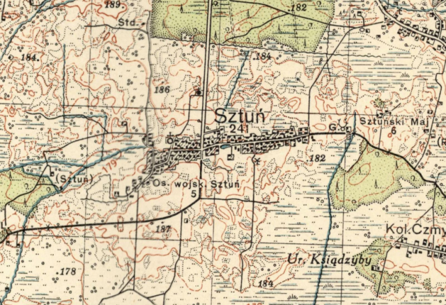 Штунь на карті 1933 р.